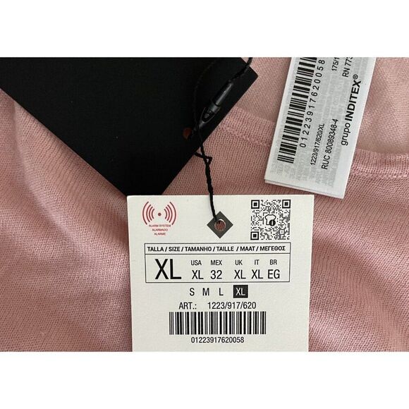 Zara Womens Wool Top Shirt Pink XL Round Neck Knit Short Sleeve 1223/917 NWT - Picture 4 of 8